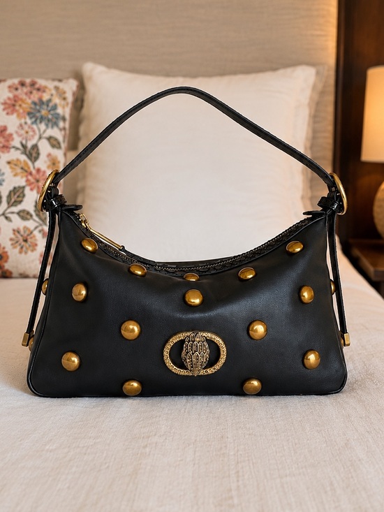 Kurt Geiger Handbags - Kurt Geiger London Chelsea Black & Gold Statement Studded Leather Shoulder Bag